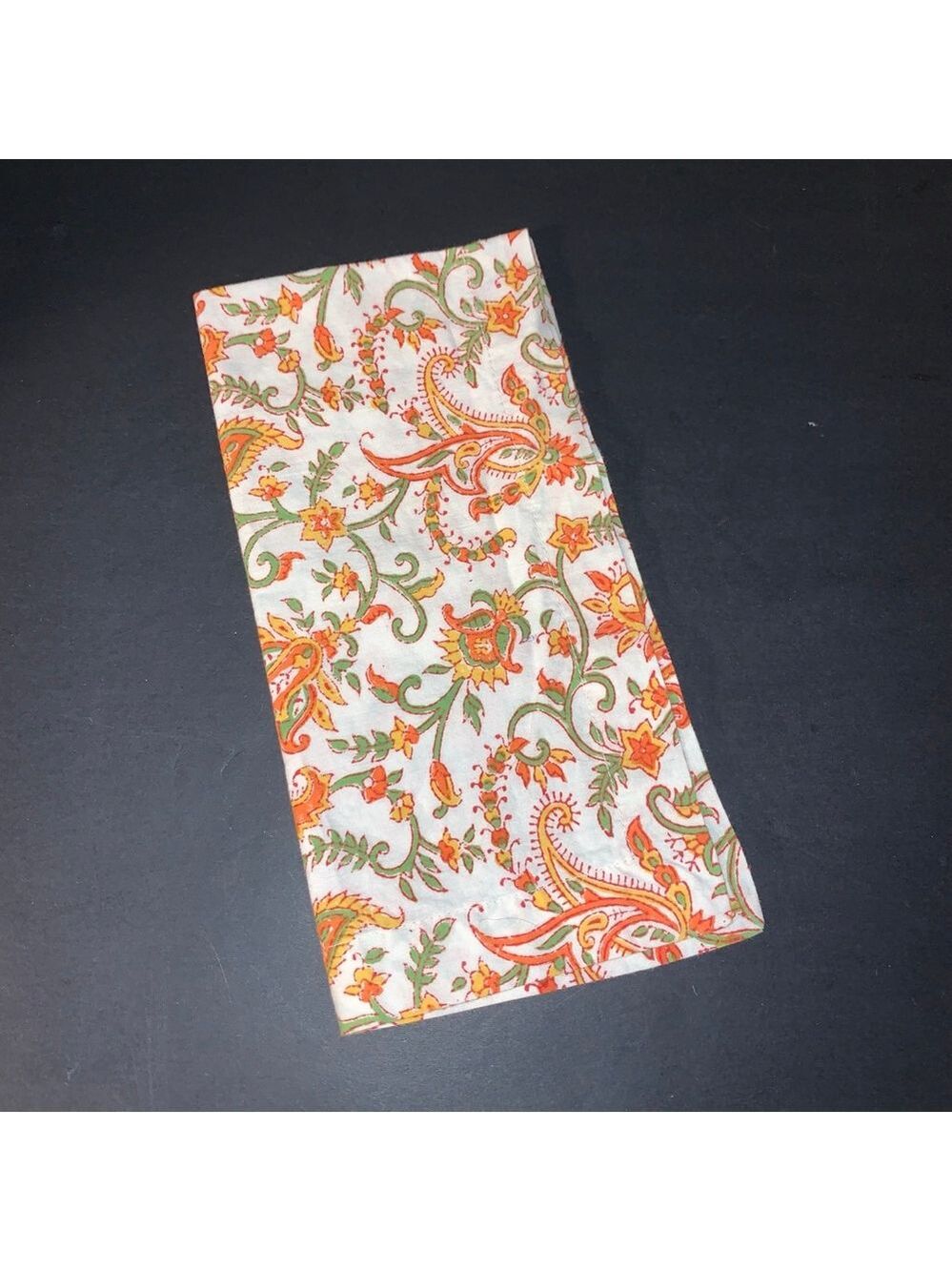 Pottery Barn Table Linen napkin One Size White Orange Paisley replacement